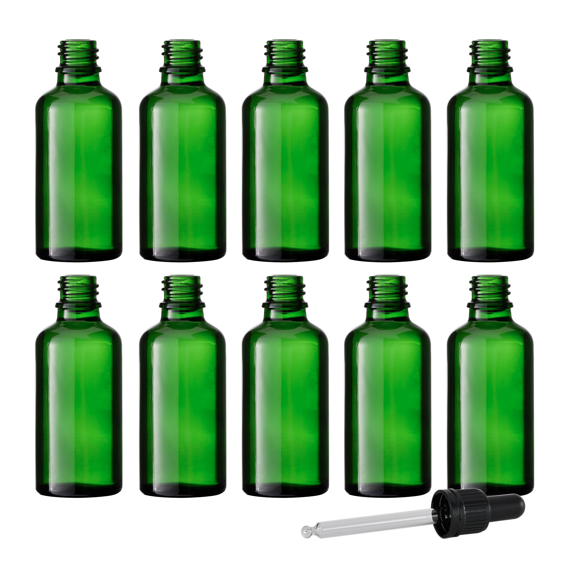 10x Tropfflaschen aus Grünglas, 50 ml,  Schraubverschluss mit  Glaspipette