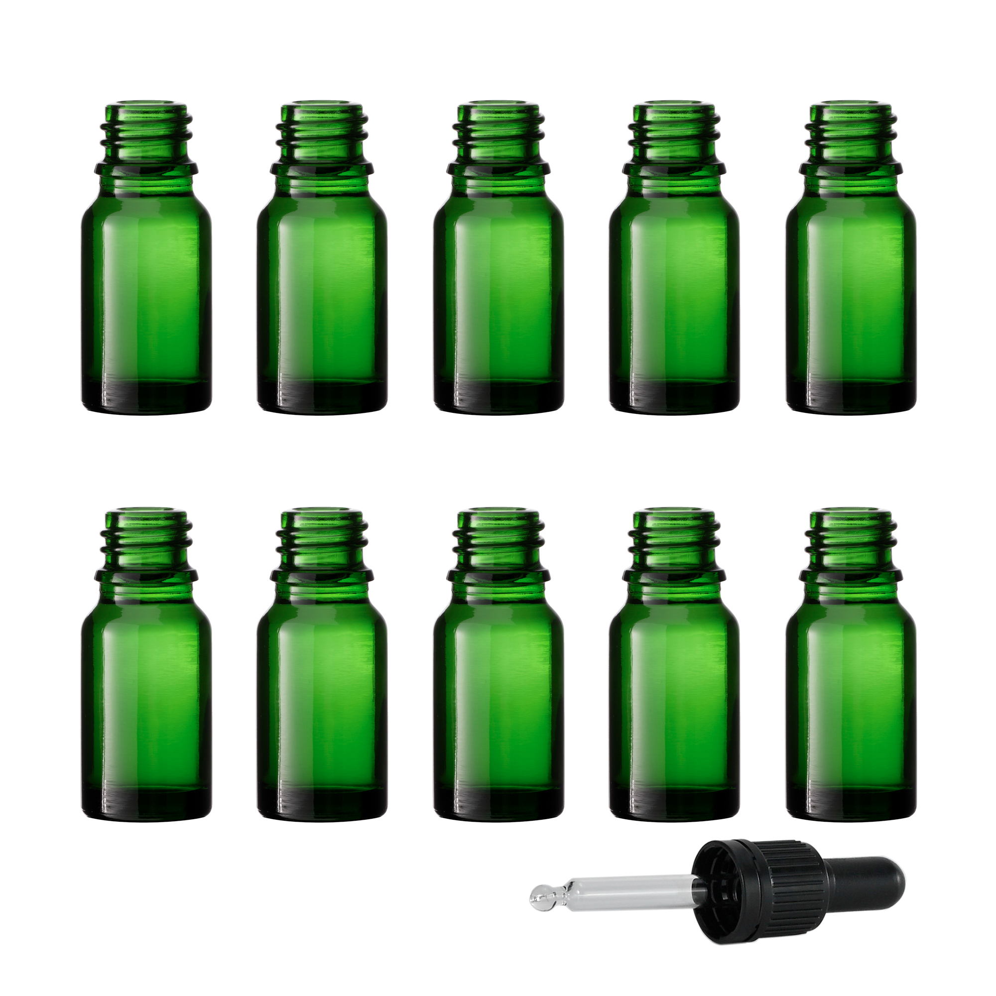 10x Tropfflaschen aus Grünglas, 10 ml,  Schraubverschluss mit Glaspipette